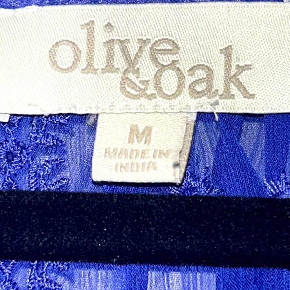 Olive & Oak Embroidered Sheer Top Blue NWOT Hi Lo Split Neck Boho Career